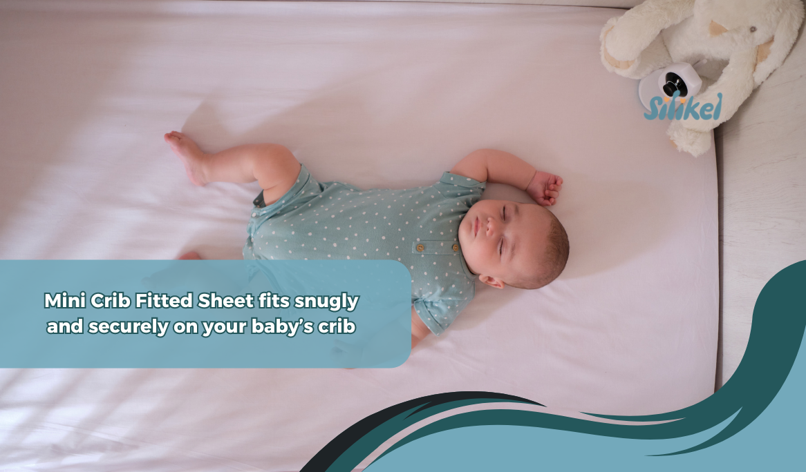 Mini Crib Fitted Sheet fits snugly and securely on your baby’s crib